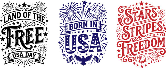 Patriotic 4th of july typography designs . T Shirt designs © MDABDUL