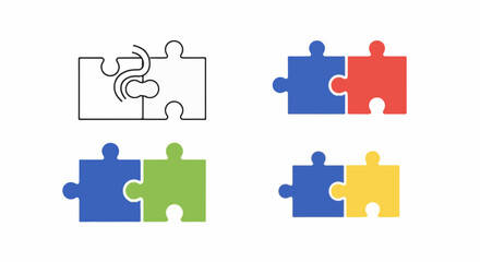 Naklejka premium Four distinct pairs of interlocking puzzle pieces, one outlined, three colored
