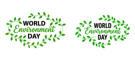 World Environment Day typography text design with green leaves wreath frame © DILARA
