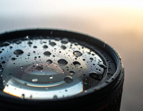 close up of water drops on the lens