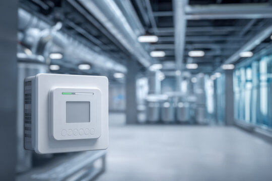 Industrial Smart Control Panel in Factory Interior for HVAC Automation and Energy Management