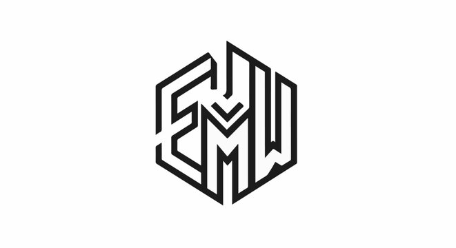 Geometric abstract logo with letters E, M, W inside a hexagon