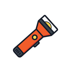 Fototapeta premium Flat Vector Illustration of a Bright Orange Handheld Flashlight.