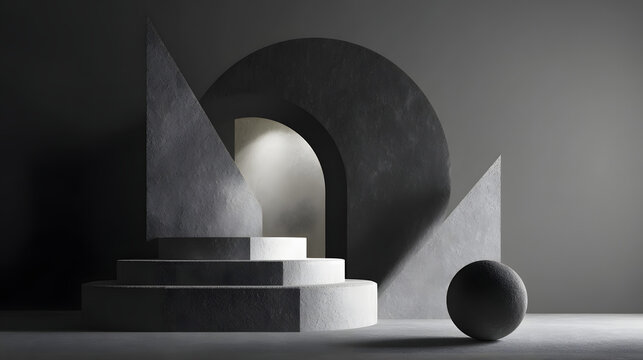 Abstract monochrome composition with smooth gradients and minimal geometric balance 