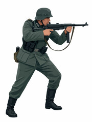 Fototapeta premium Vsai german soldier aiming submachine gun during world war ii