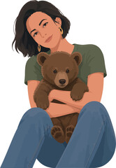 Vsai woman hugging bear cub showing animal bond © fiore26