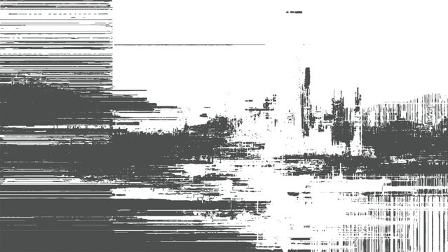 Glitchy distorted digital error abstract image with horizontal and vertical lines and pixels
