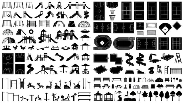 Playground and Sports Court CAD Blocks Collection for Parks Recreation Areas and Urban Design