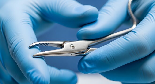 Happy health day surgical instruments in hospital medical forceps close up