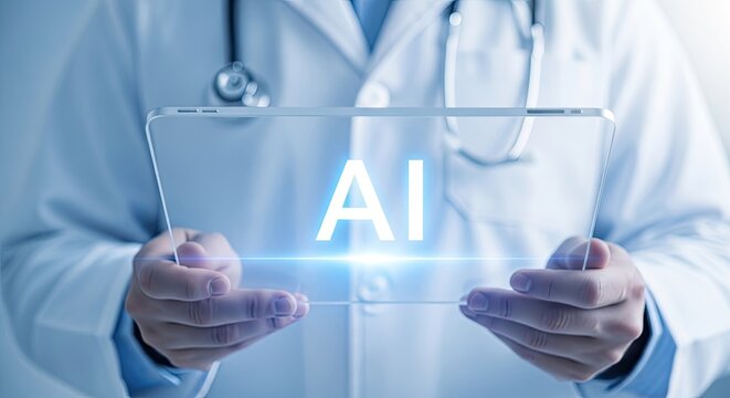 Doctor holding ai tablet for medical innovation and technology