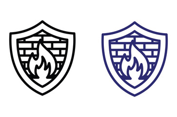 Fototapeta premium Two shield icons with a firewall symbol, one black and white, one blue and white