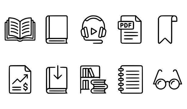 Minimal Book And Education Icons Set For Modern Web UI Vector Illustration