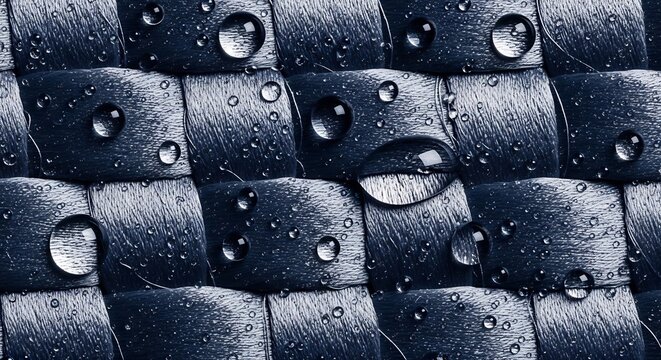 Dark Woven Ribbon Texture Covered with Water Droplets in Macro Close Up