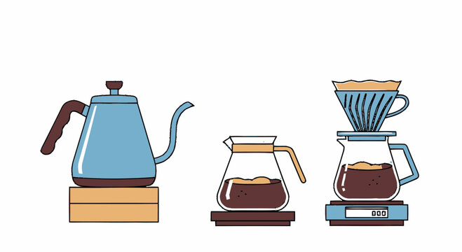 Coffee maker and brewing equipment set.
