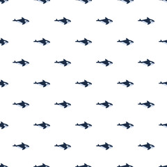 Orcas or killer whales swimming in a simple cartoon style repeating background © nsit0108