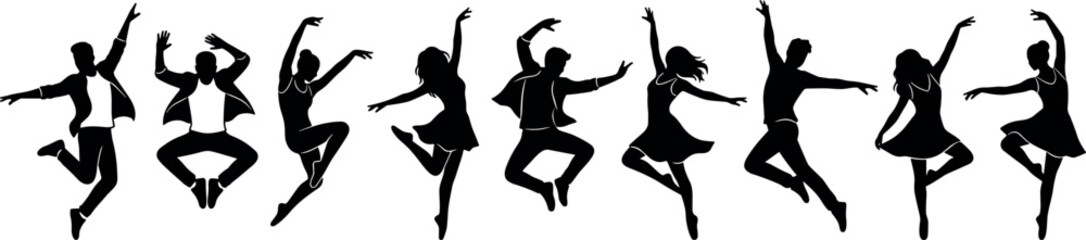 Ballet Dancer Silhouette Set With Elegant Jumping Poses For Dance Studio And Performance Vector Illustration Design © MstAduri
