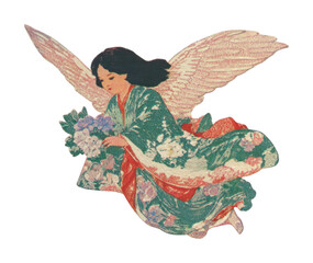 Obraz premium PNG Vintage angel with floral kimono