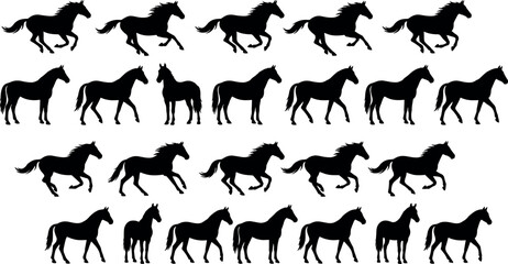 Black Horse Silhouette Icon Set Minimal Vector Illustration For Equestrian Animal Wildlife And Ranch Design Elements © MstAduri