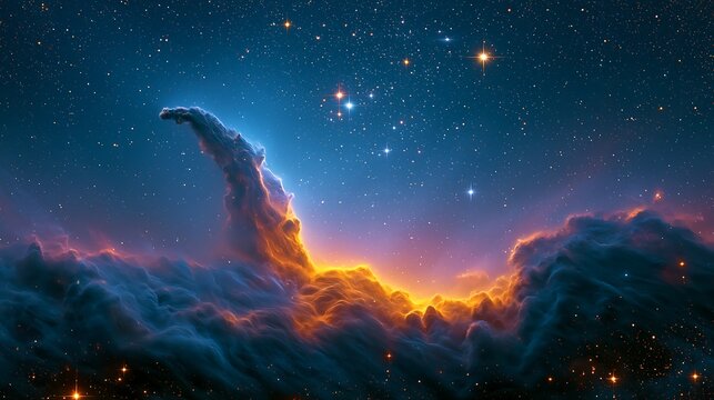 Elephant Trunk Nebula IC 1396 with glowing stars in deep space
