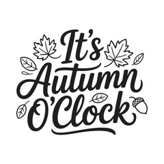 Fototapeta premium Autumn lettering with leaves and acorns hand drawn style