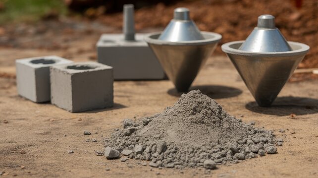 Cement production and material testing equipment on construction site