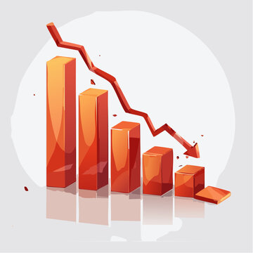 A vibrant red and orange bar chart showing a significant downward trend with a red arrow indicating decline.