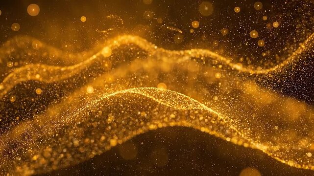 Captivating golden abstract waves with shimmering particles