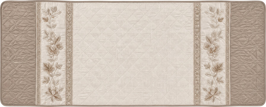 Elegant quilted bed runner with floral embroidery isolated on transparent background