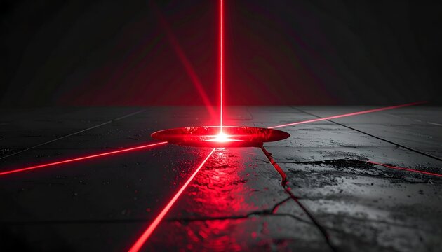 Intense Red Laser Beams Converge on a Central Point.