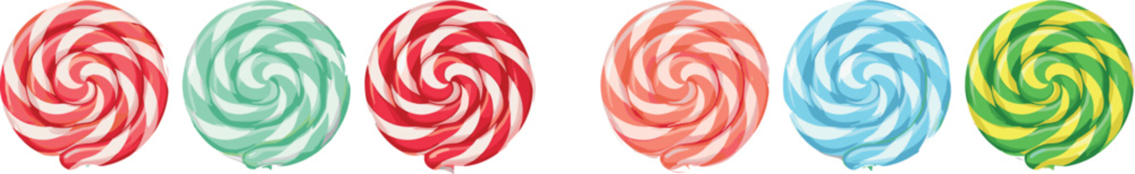 Colorful spiral swirled sweet hard candy lollipops set collection vector illustration isolated on white background 