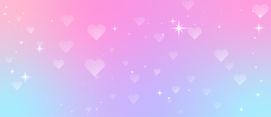 Dream pink glitter heart background with sparkle light, pastel gradient clouds and magical fantasy texture in kawaii princess style. © Elena