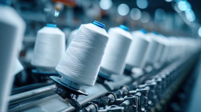 Textile manufacturing process with spools of thread