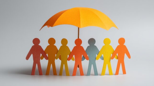 People under an umbrella protection concept