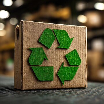 Recycle symbol on cardboard box