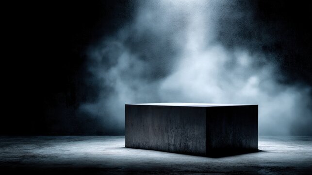 Abstract dark cube stage with smoke effect