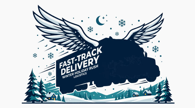 Winged Truck Delivering Packages During Winter Holiday Rush Logistics
