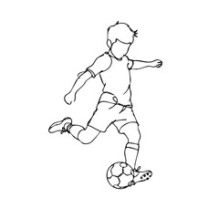 Fototapeta premium Boy Kicking Soccer Ball Line Art Illustration