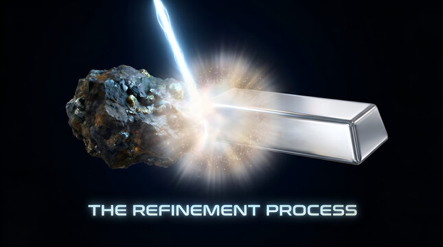 The Refinement Process of Raw Silver Ore into a Bullion Bar, Silver Market Concept