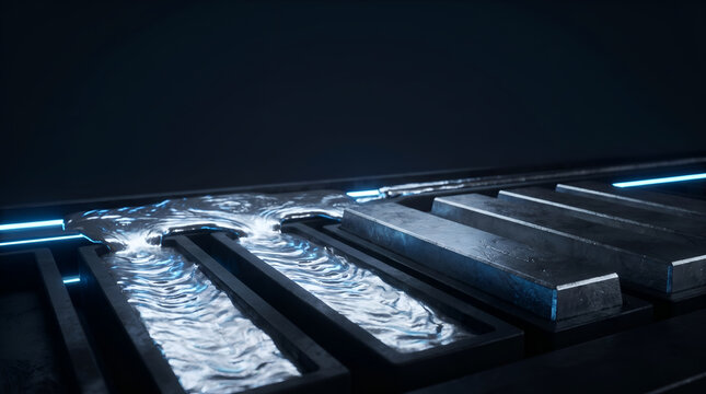 Molten Silver Pouring into Molds to Cast Bullion Bars, Silver Market Concept