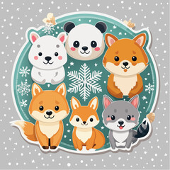 Fototapeta premium Cute Winter Animals Sticker Pack