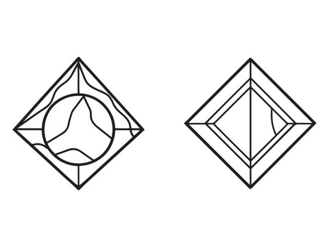 Geometric shapes with lines and circles abstract design elements  two diamond shapes with inner designs
