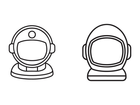 Line drawing astronaut helmet front and back view  space suit headgear