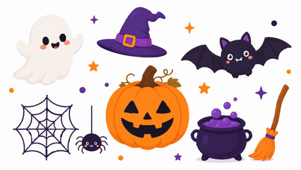 Obraz premium ハロウィンベクターイラストセット（かぼちゃ・お化け・コウモリ）