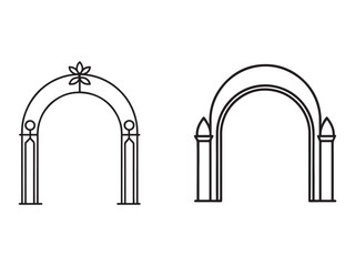 Fototapeta premium Line drawing of two arches with decorative elements and pillars architectural illustrations
