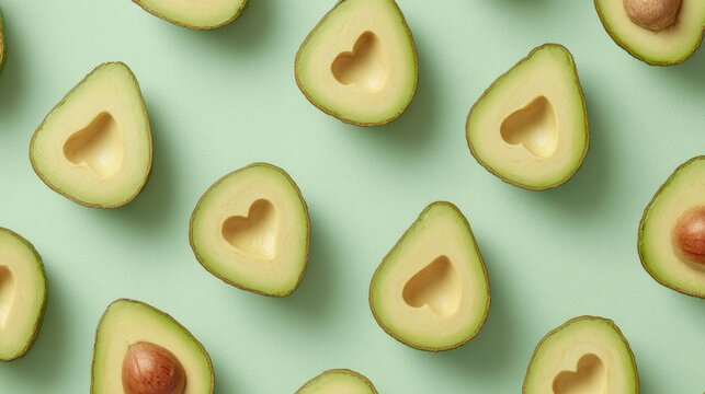 Avocado background for healthy food, wellness and modern nutrition concepts. Fresh avocado composition ideal for recipe blogs, packaging, restaurant branding and organic food advertising.