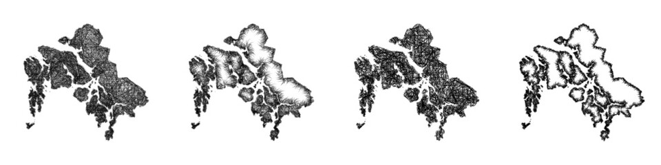 Obraz premium Monochrome sketch Wrangell-Petersburg Borough (Alaska) outline map design set