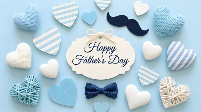 Happy father's day blue and white heart decorations