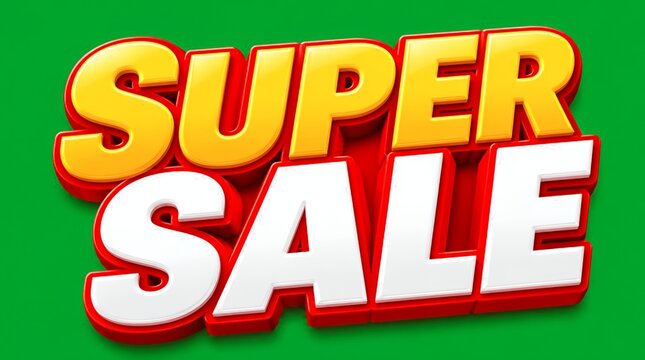 Super Sale 3D Text on Green Background - Big Discount Promotion