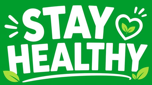 Stay Healthy Motivational Message with Green Heart and Leaves