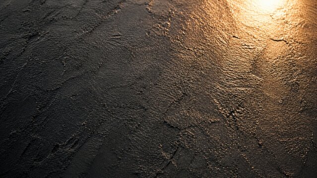 Dark grey rough concrete wall texture with a patch of bright warm orange light shining from the corner
